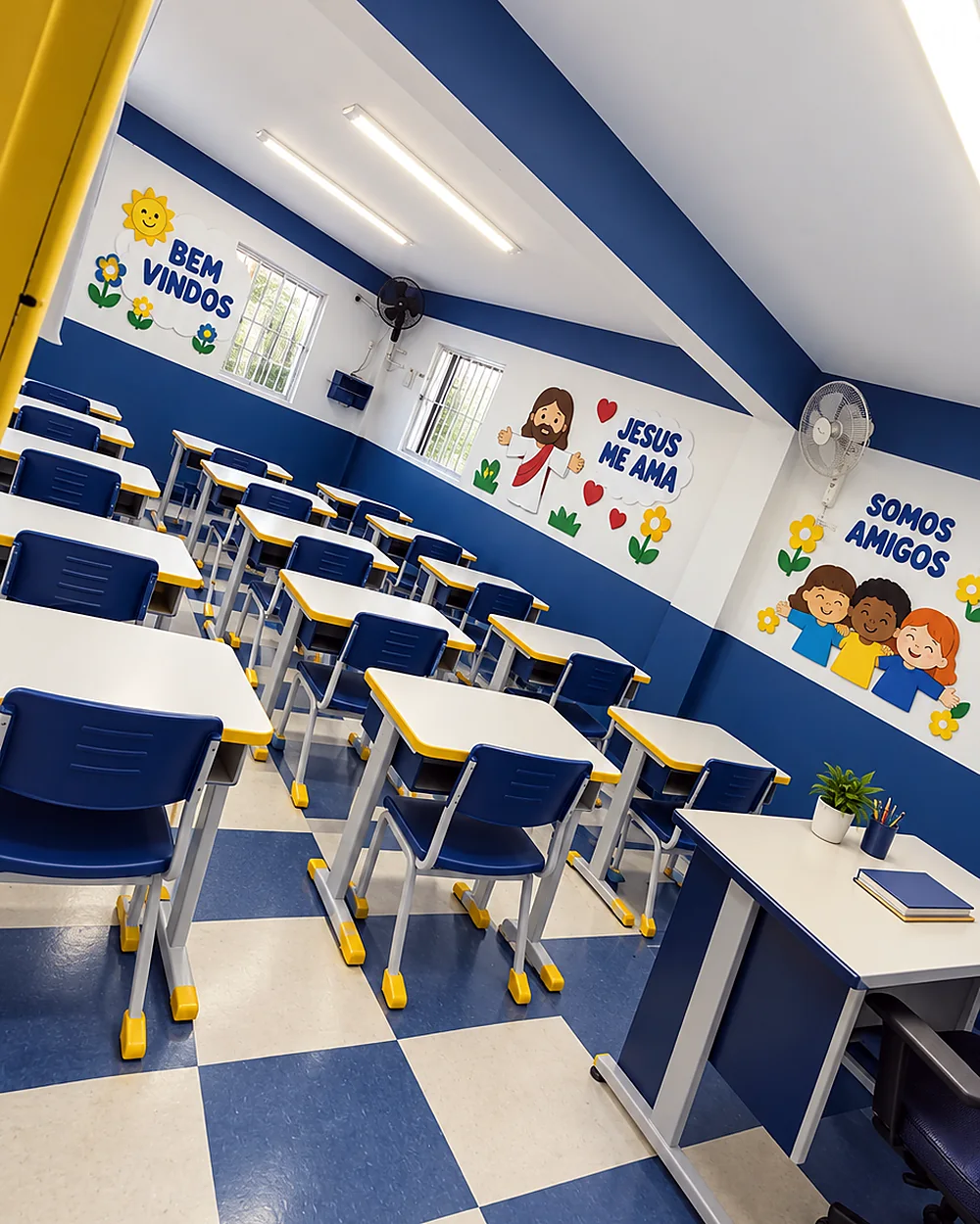 Sala de aula com espaço de leitura